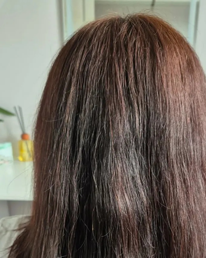 Auburn hair, frizzy and dull
